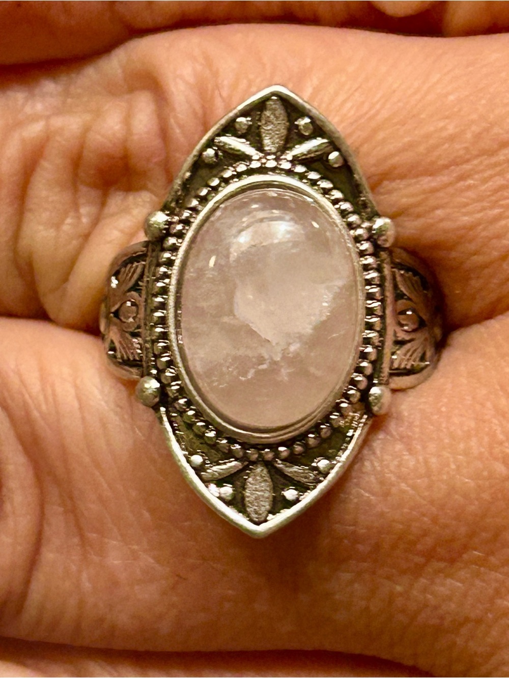 Sterling Silver S925 Rose Quartz Crystal Oval Ring Size 7 Woman’s Jewelry New